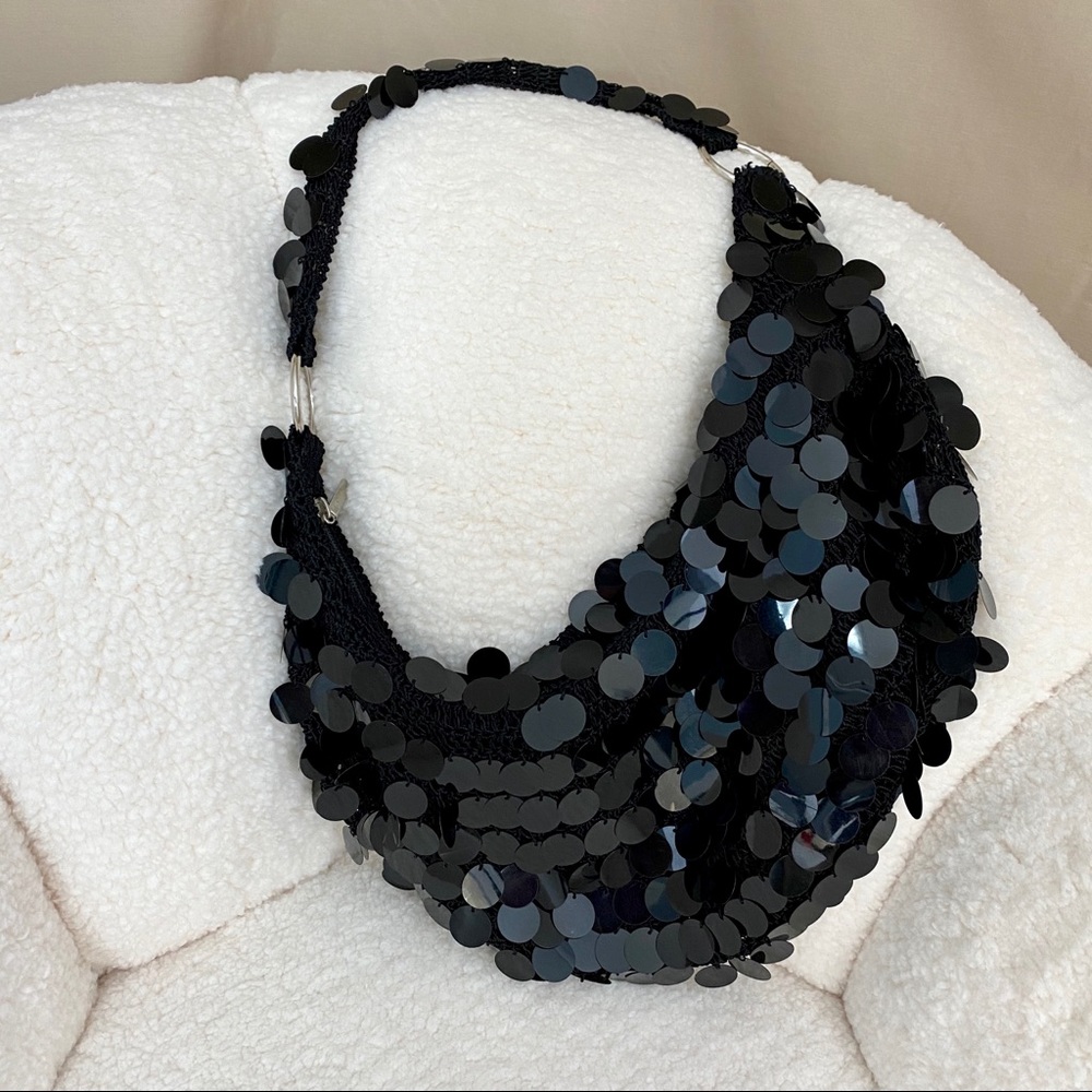 Vintage 80's Black Sequin Boho Shoulder Bag